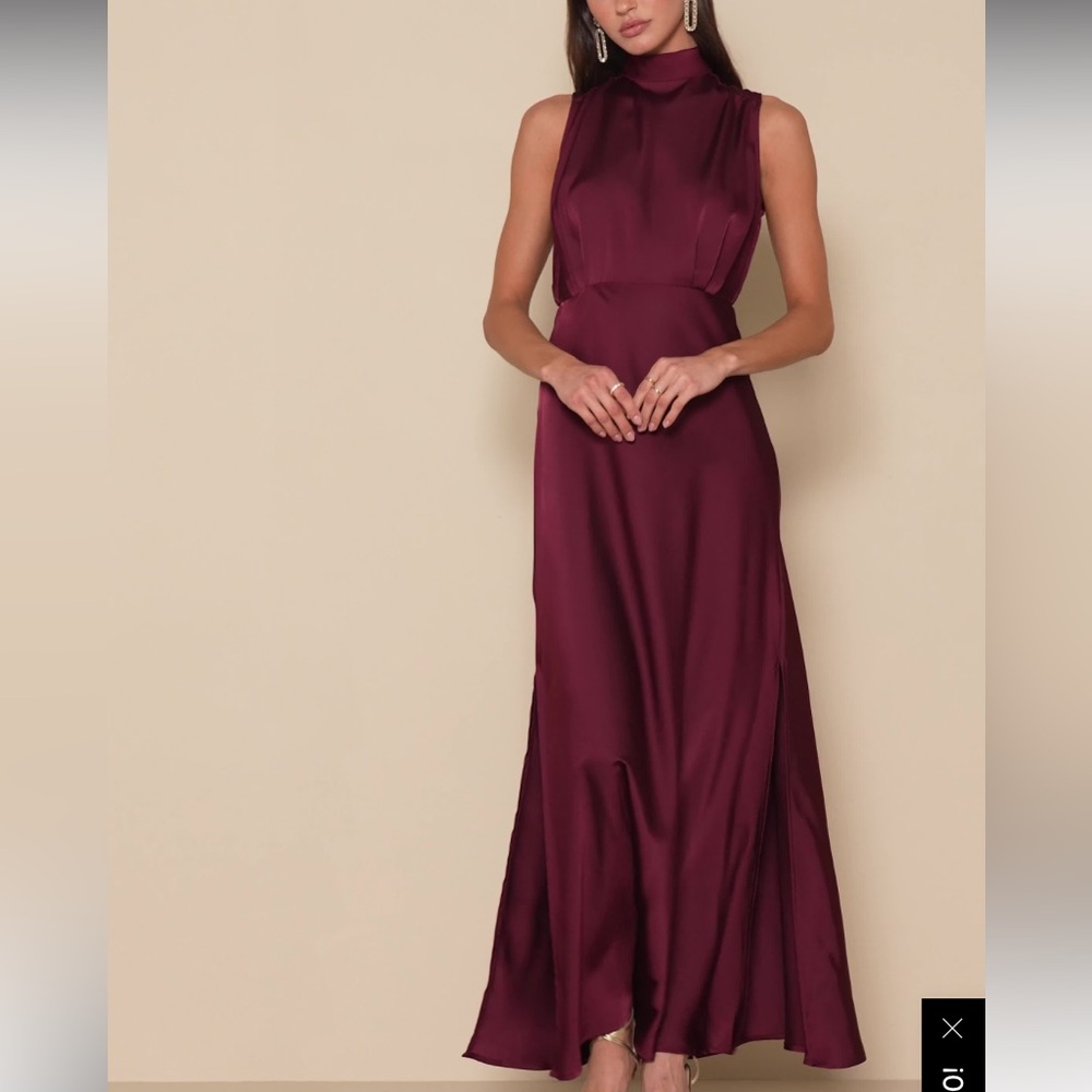 Lulus classic elegance Burgundy wine satin Sleeveless Maxi Dress